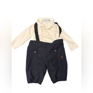 Tartine et Chocolat Baby Set Overalls + Romper Navy Suspender Outfit 6-9M